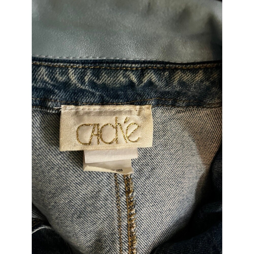 Vintage 90’s Y2K Cache’ by Isabella Sole Denim Leather Patchwork Studs Jacket M - Picture 9 of 9